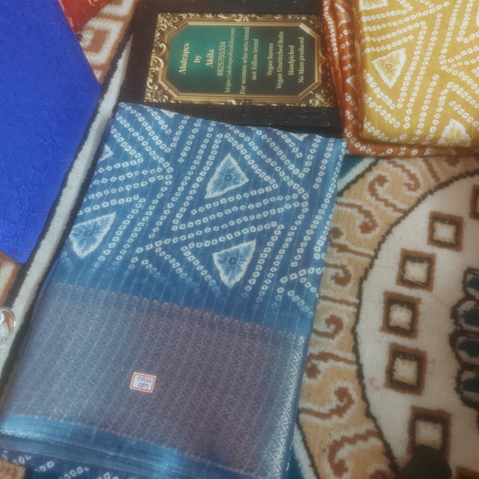 Blue Bandhini vegan dola weaving border saree JA26089