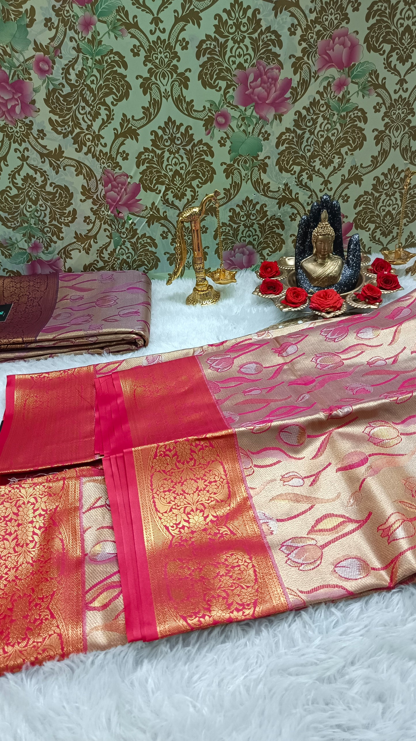 Red Tulika golden bridal tissue Vegan kanchi saree