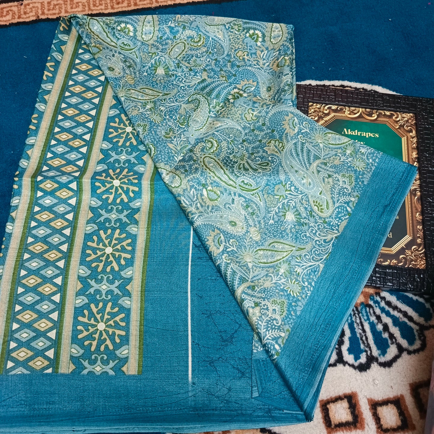 Blue Vriddhi silk vol 4 Paisley vegan tussar crepe digital saree SA25648