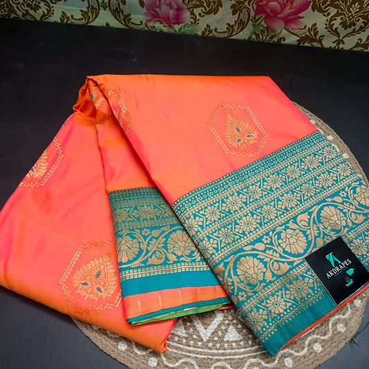 Peach Sea green Anantha vastra Vegan Kanchi soft silk saree MA25120
