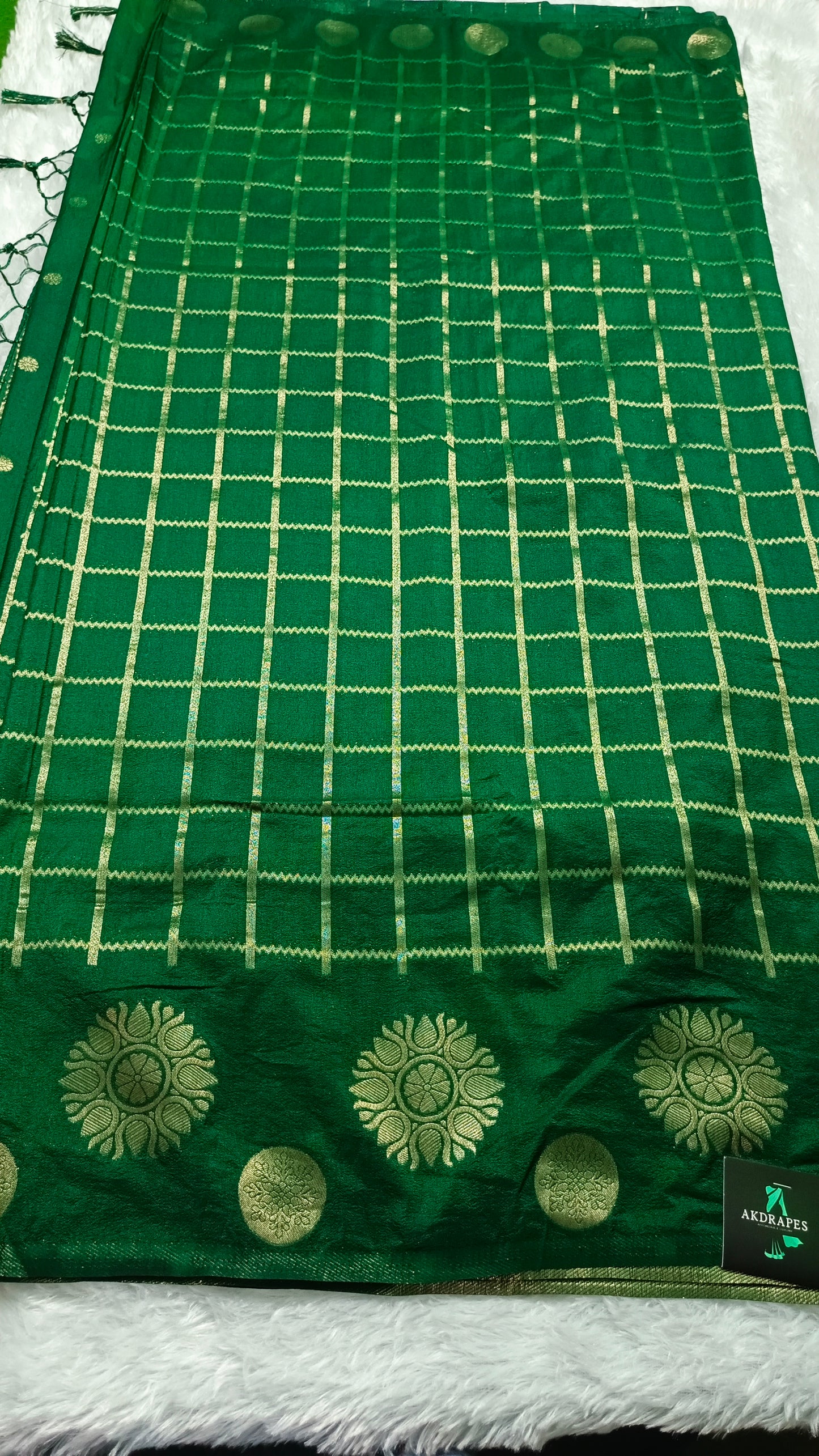 Bottle Green Sudar Chakkram vegan kaddi georgette saree MA25097