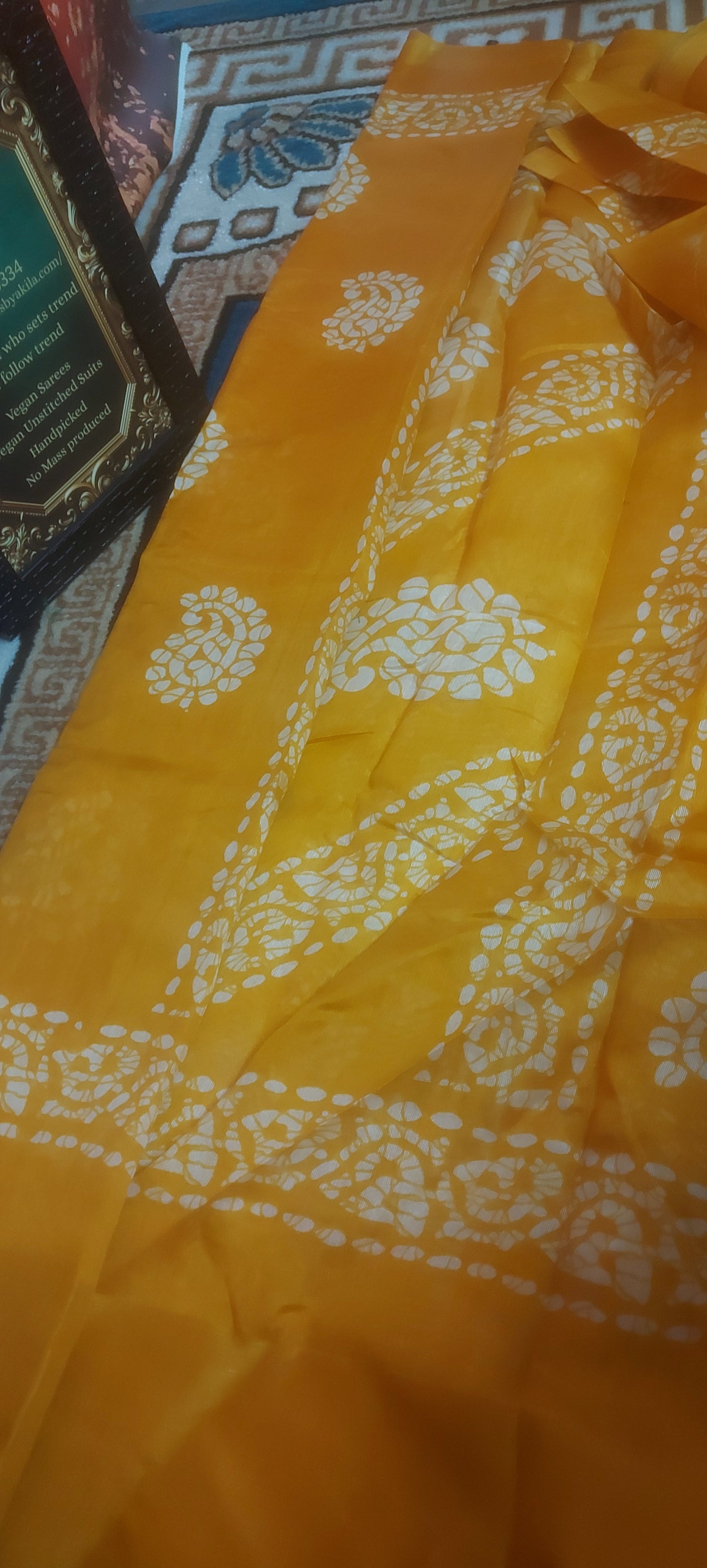 Yellow Mango Batik linen zari border saree JA26023
