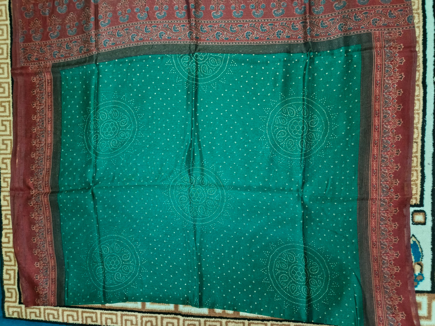 Green Fushion bandhini Ajrakh Malai cotton saree HA25410