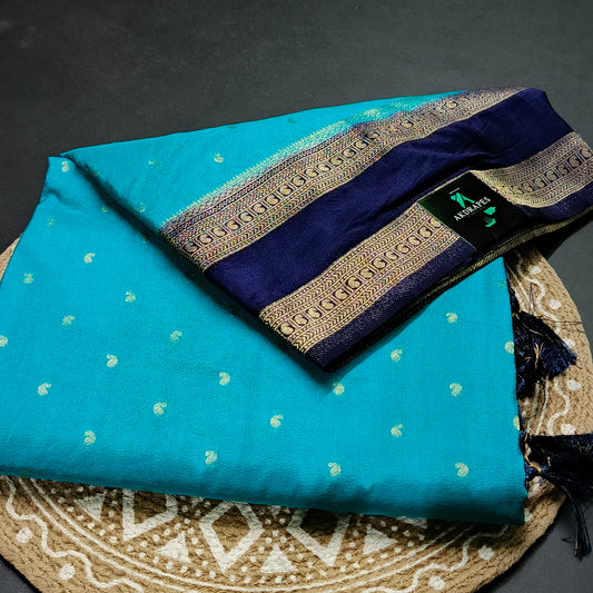 Sapphire blue blue Kairika Vegan Viscose Crepe Silk Saree MA25166