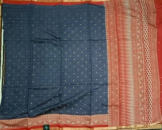 Blue Bamboo zari Vegan Chanderi cotton saree HA25462