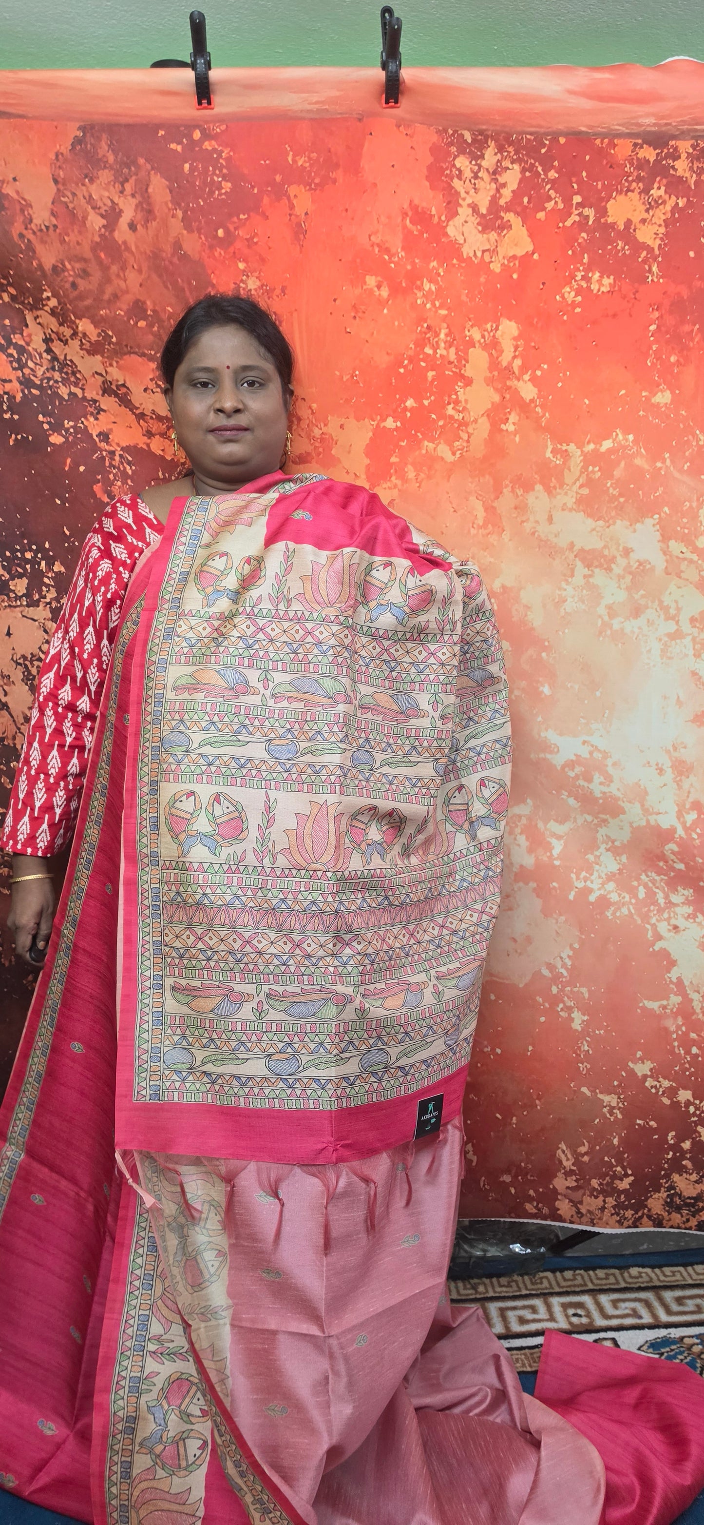Pink Madhubani Vegan Tussar saree SA25702