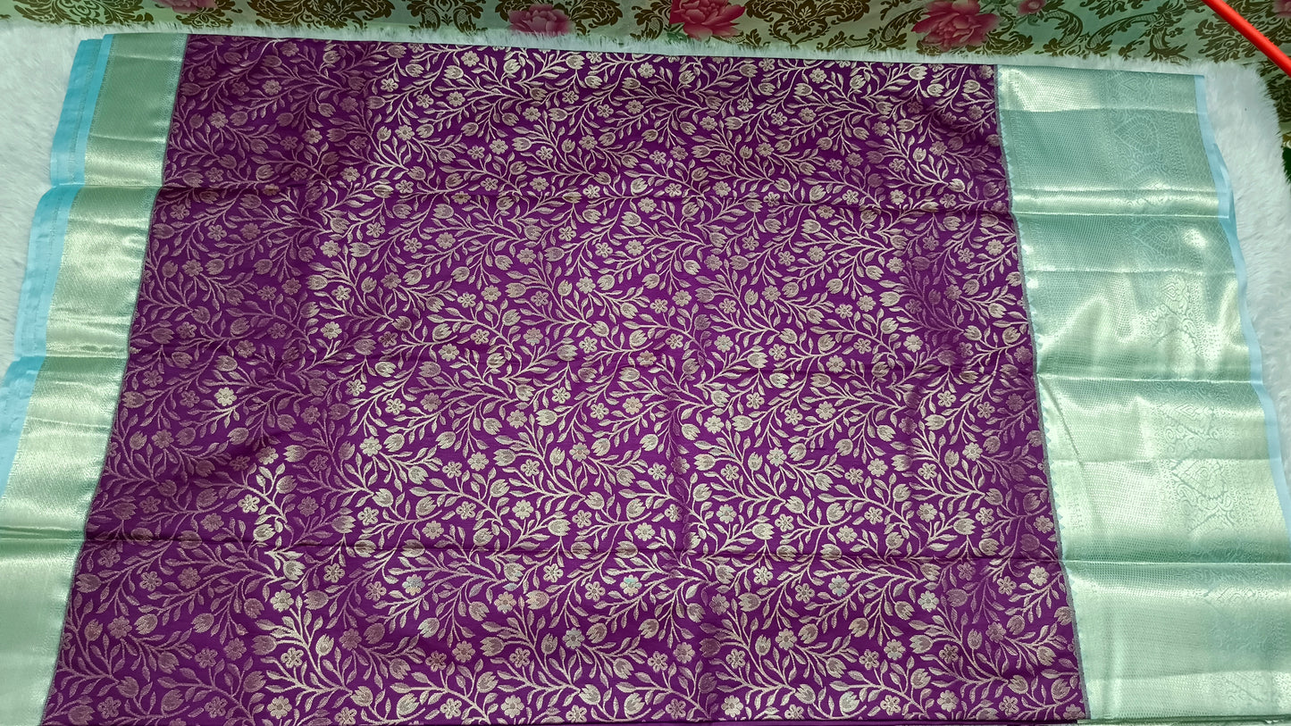 Violet with ice blue Aishwariyam vegan kanchi brocade silk saree LA25950