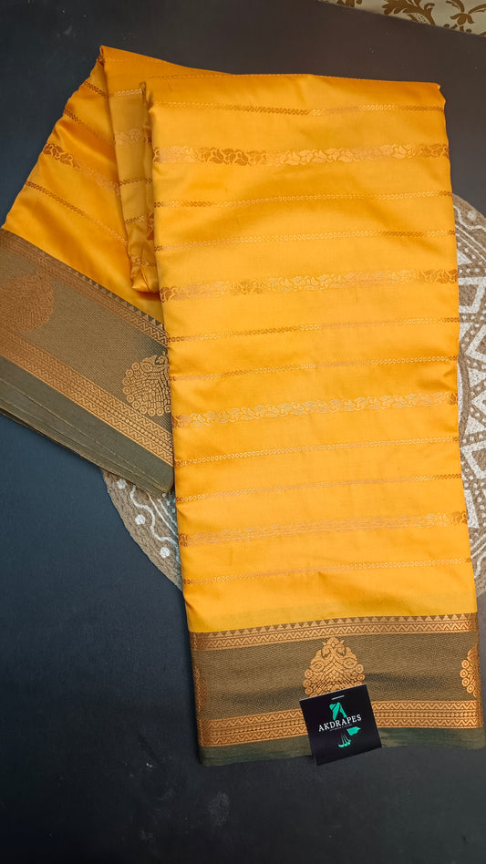 Yellow green Veldhari Vegan mysore silk saree MA25084