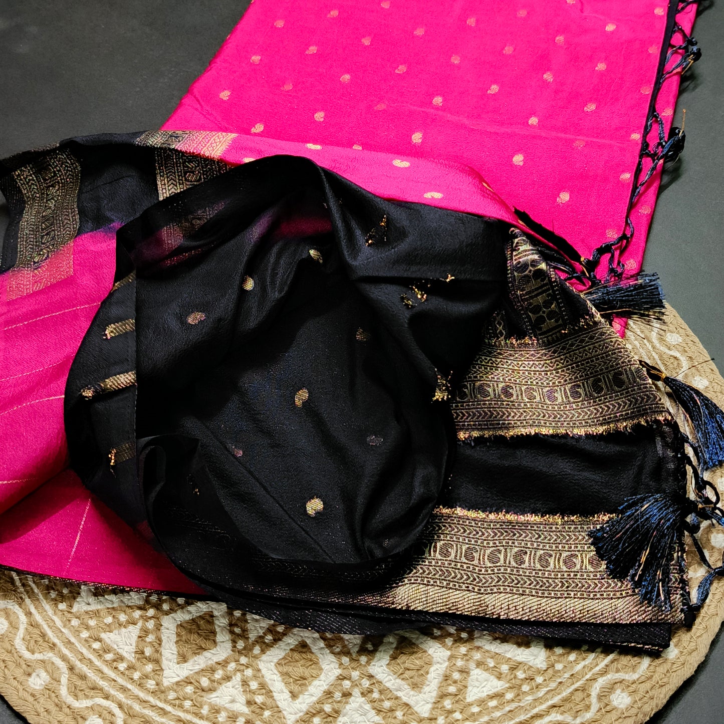 Pink Navy Blue Kairika Vegan Viscose Crepe Silk Saree MA25167