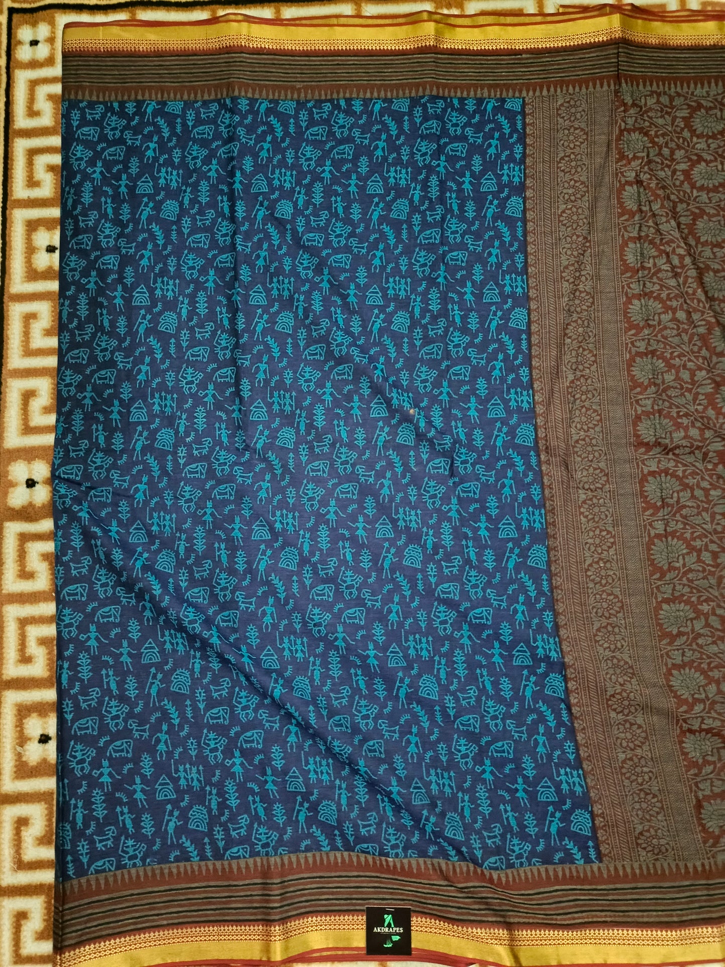 Blue Warli kala Vegan Muslin cotton saree HA25479