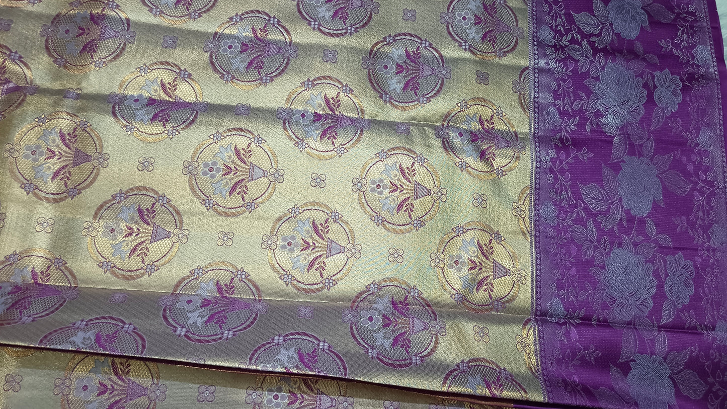 Gold with majenta Neelambari vegan tissue bridal kanchi silk saree LA25940