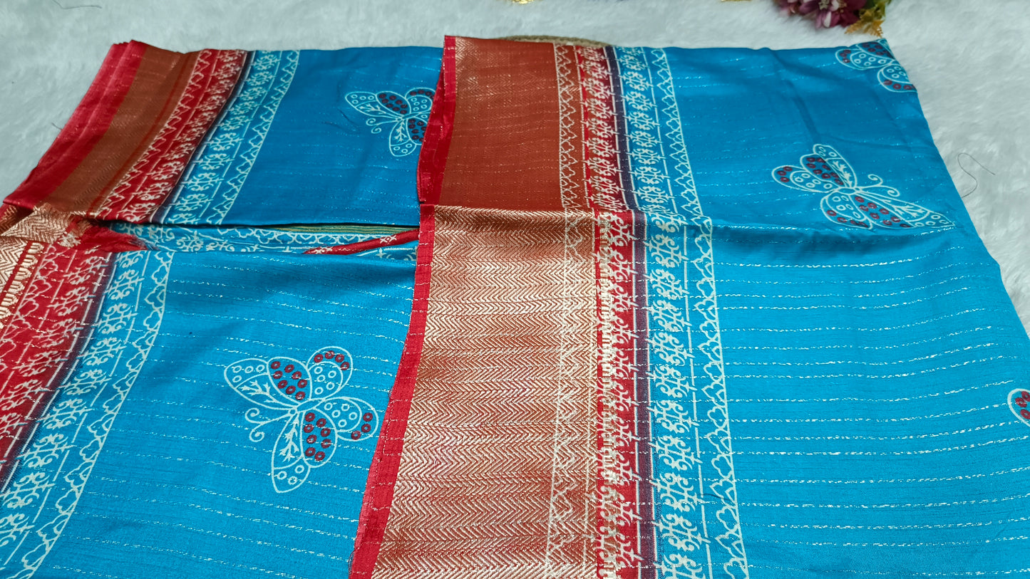 Sky blue with Pink Semi dola butterfly saree SA25723