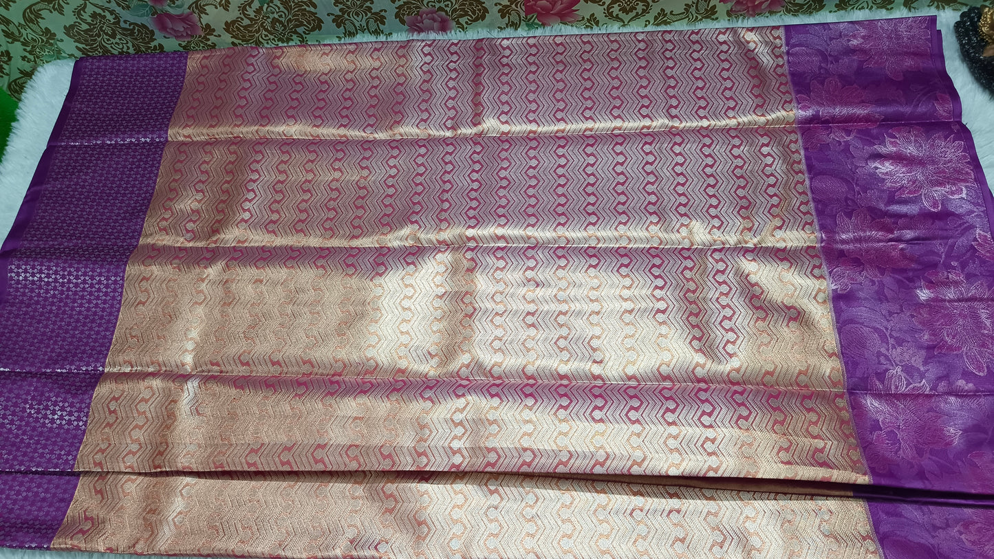 Peach with magenta neelambari bridal vegan tissue kanchi silk saree LA25941