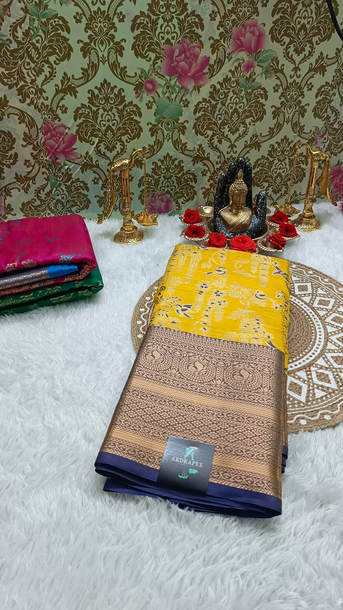 Yellow with blue Raj Nandhini Vegan kanchi silk saree JA25281