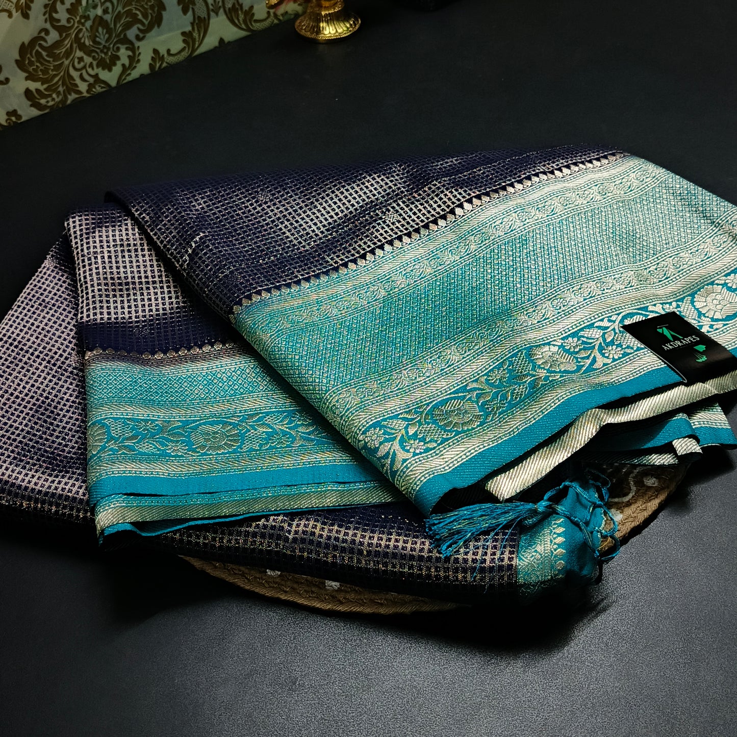 Navy blue Zari tara vegan banarasi kaddi georgette saree MA25253