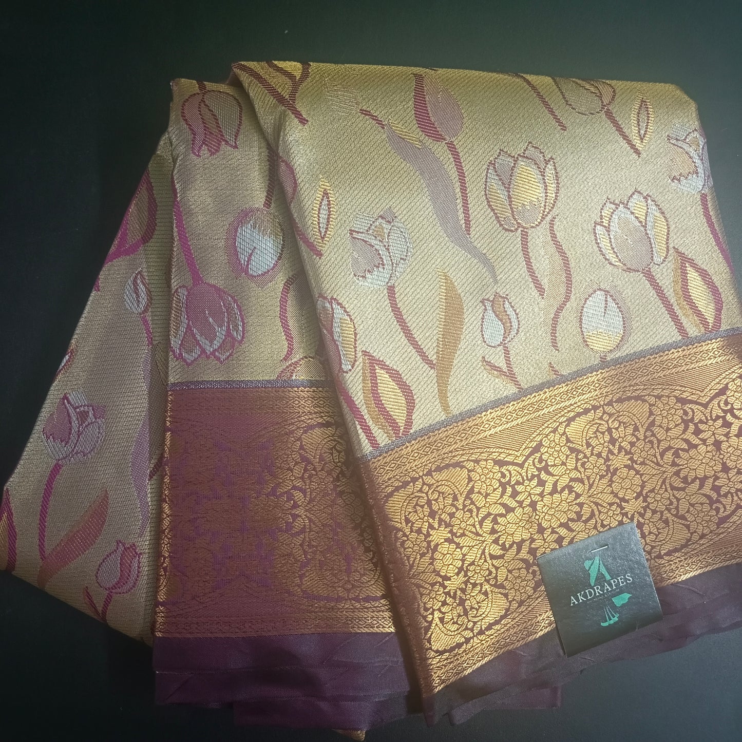 Wine Tulika golden bridal tissue Vegan kanchi saree JA25290