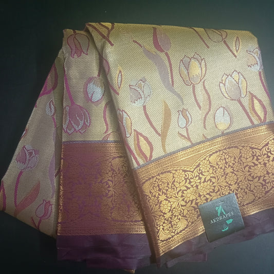 Wine Tulika golden bridal tissue Vegan kanchi saree JA25290
