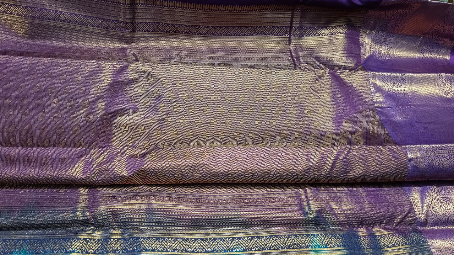 Peacock blue with violet Varnajalam vegan premium kanchi silk saree LA25919