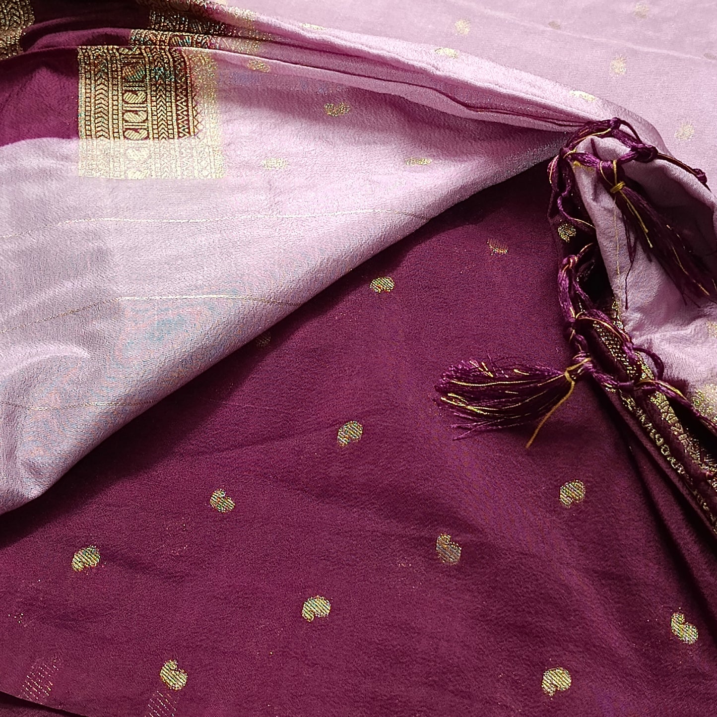 Purple Dark Purple  Kairika Vegan Viscose Crepe Silk Saree MA25170