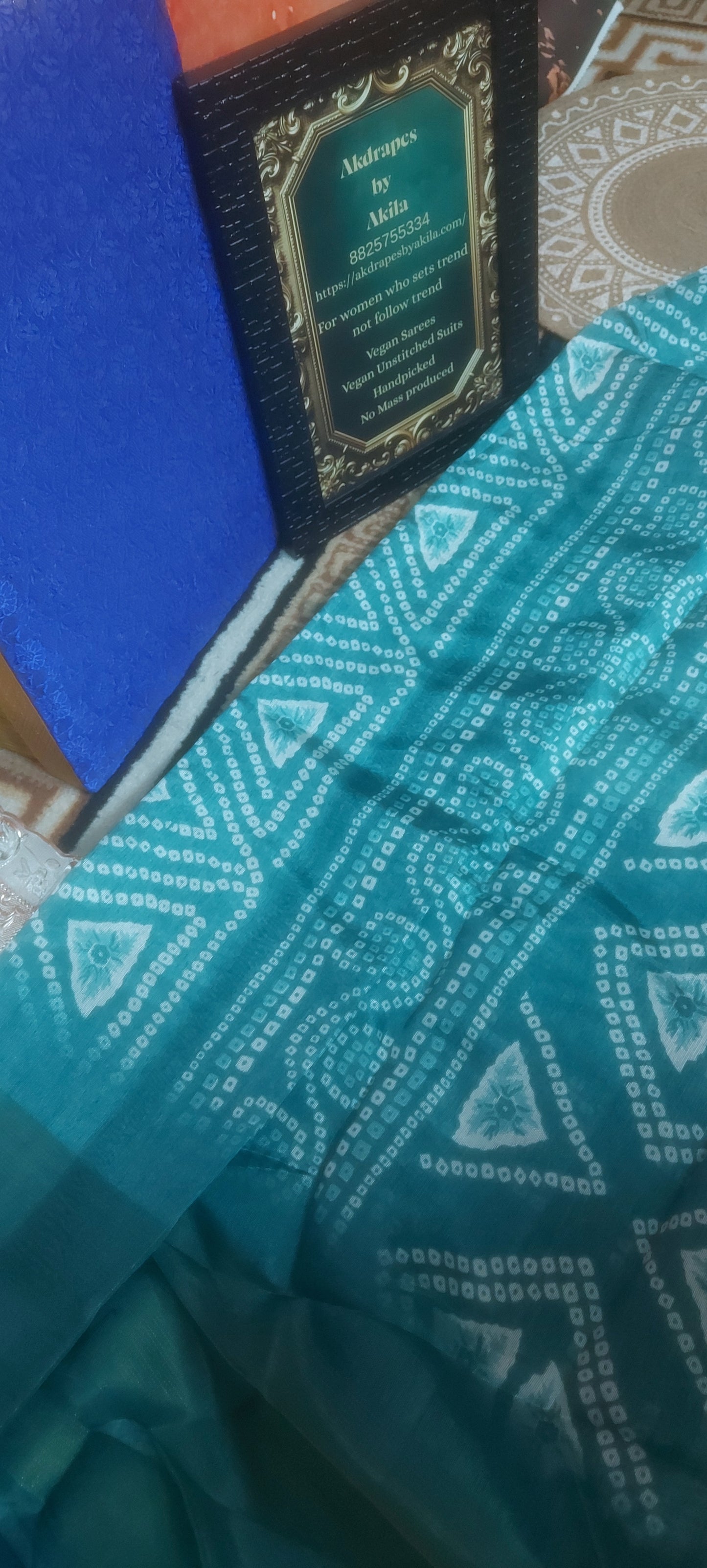Blue bandhini Vegan linen Zari border saree JA26039