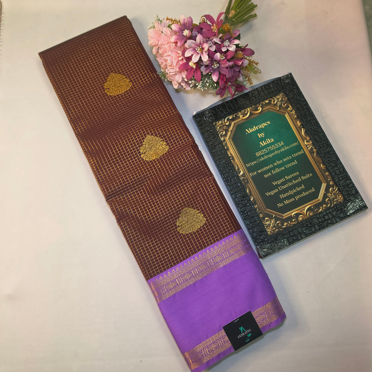 Brown Lavender Parampara vegan kanchi silk saree GA26162