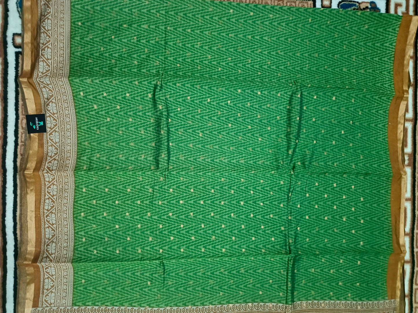 Green Bamboo zari Vegan Chanderi cotton saree HA25461