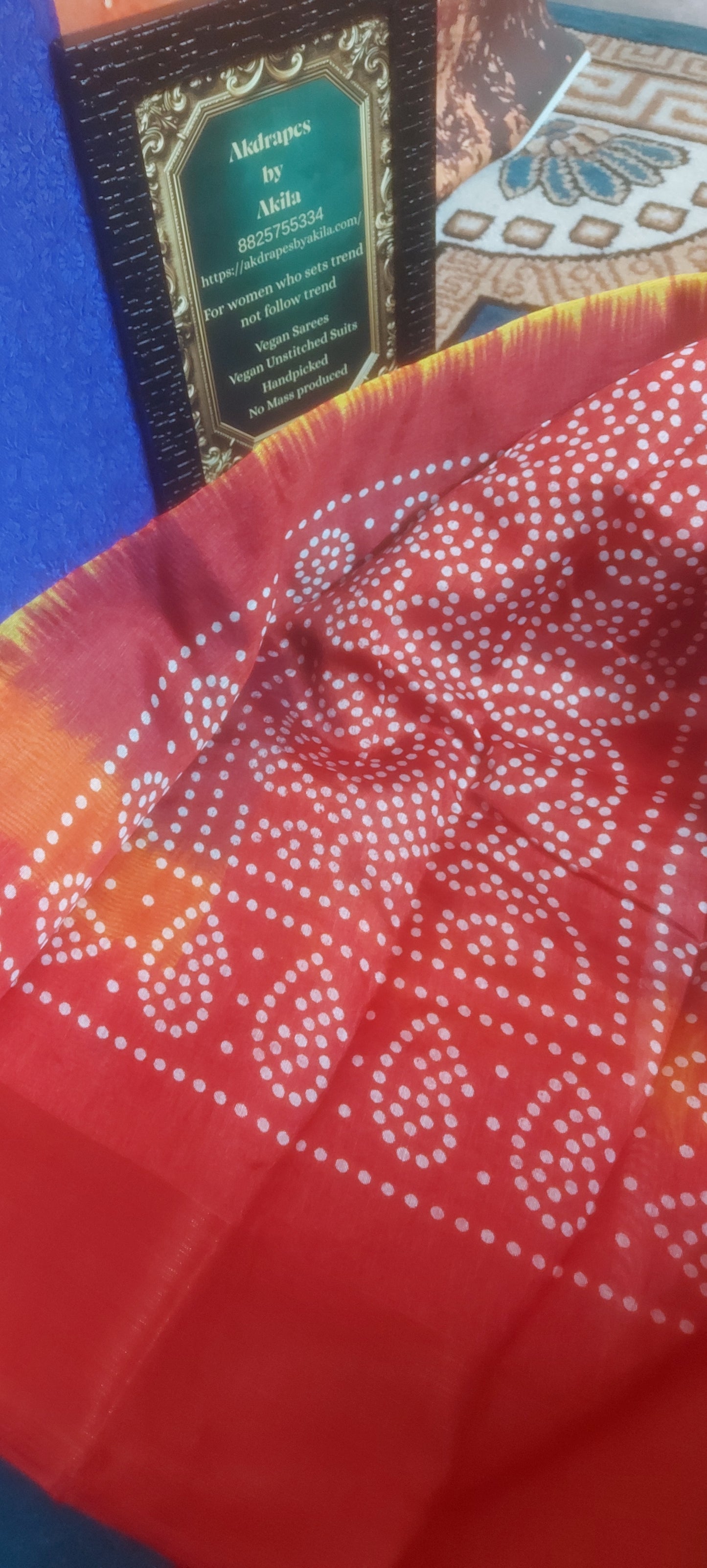 Indigo Tricolor vegan linen zari border saree JA26032