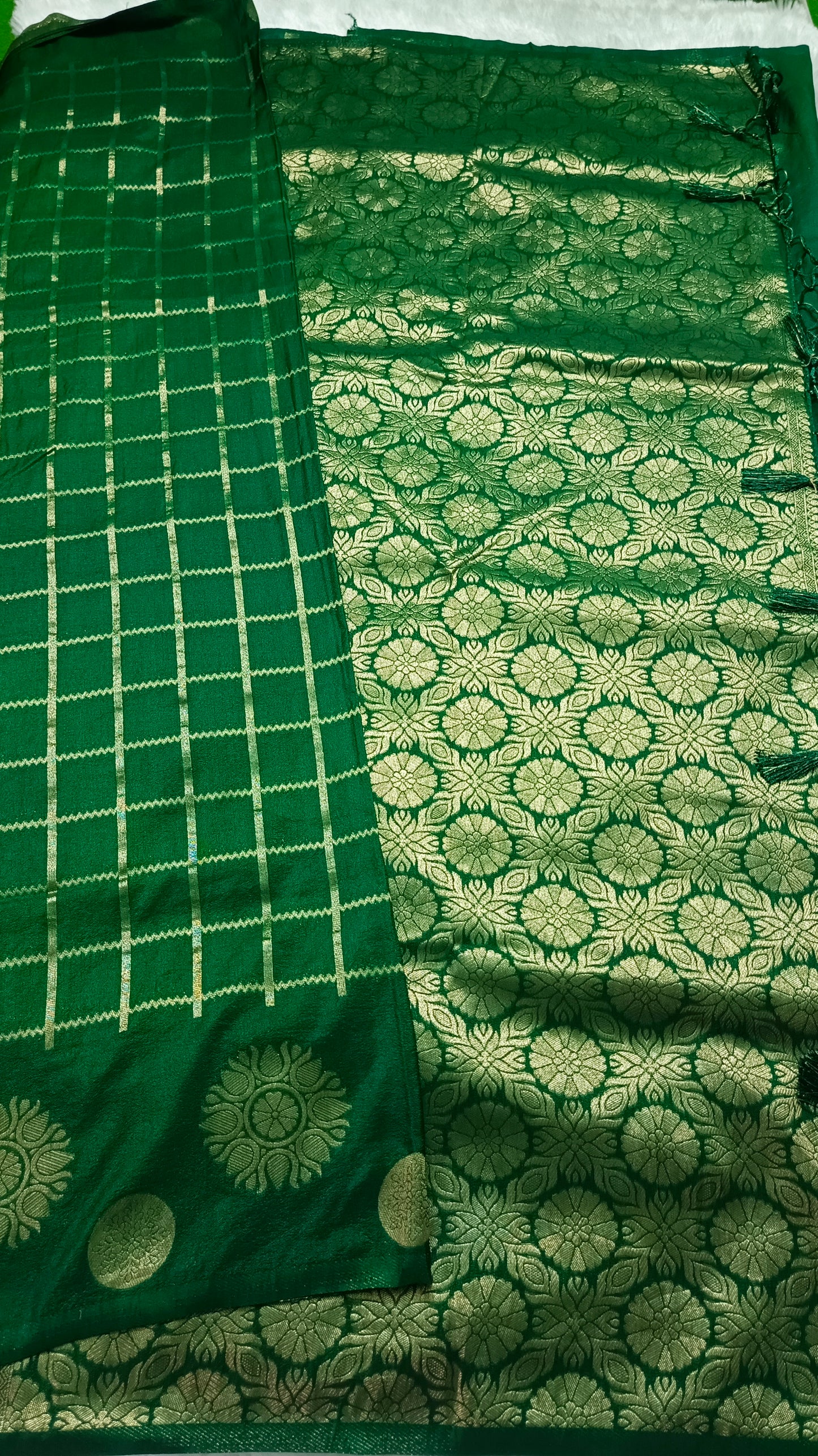 Bottle Green Sudar Chakkram vegan kaddi georgette saree MA25097