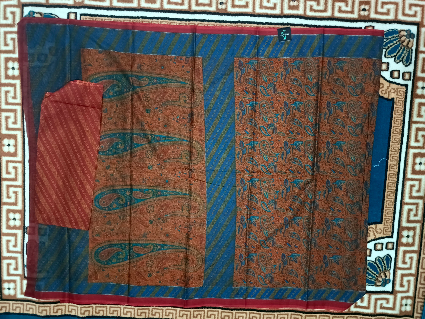 Mustard Yellow Paisley screen printed vegan muslin saree HA25543