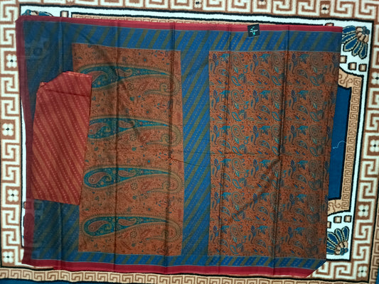 Mustard Yellow Paisley screen printed vegan muslin saree HA25543