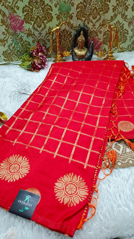 Red Sudar Chakkram vegan kaddi georgette saree MA25092