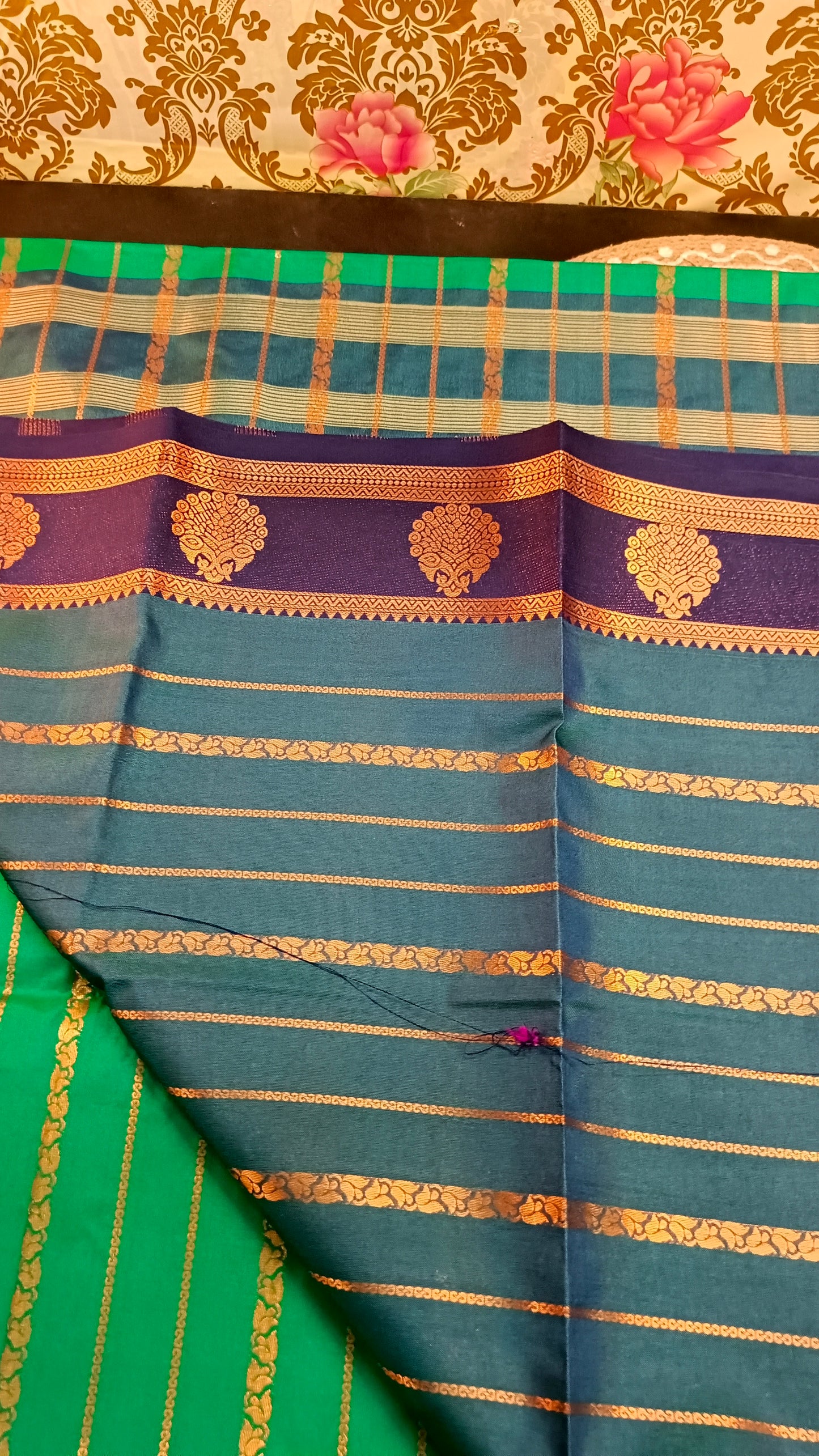 Sapphire green blue Veldhari Vegan mysore silk saree MA25090