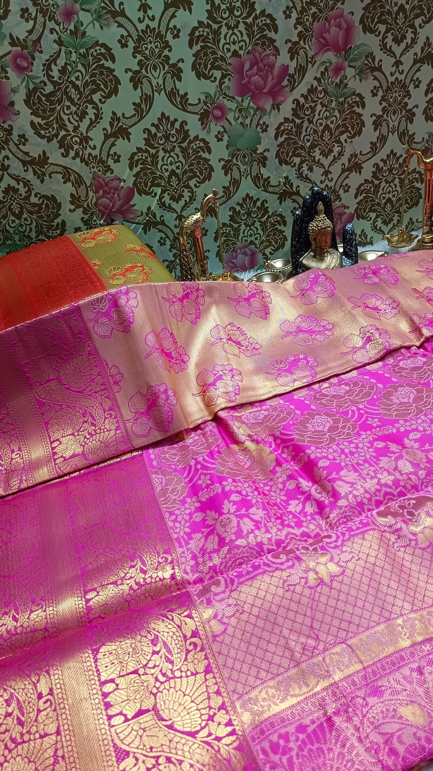 Pink Mangala Pushpam Vegan Kanchi tissue saree JA25294