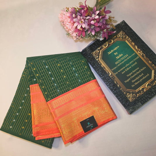 Dark green peach Parampara vegan kanchi silk saree GA26148