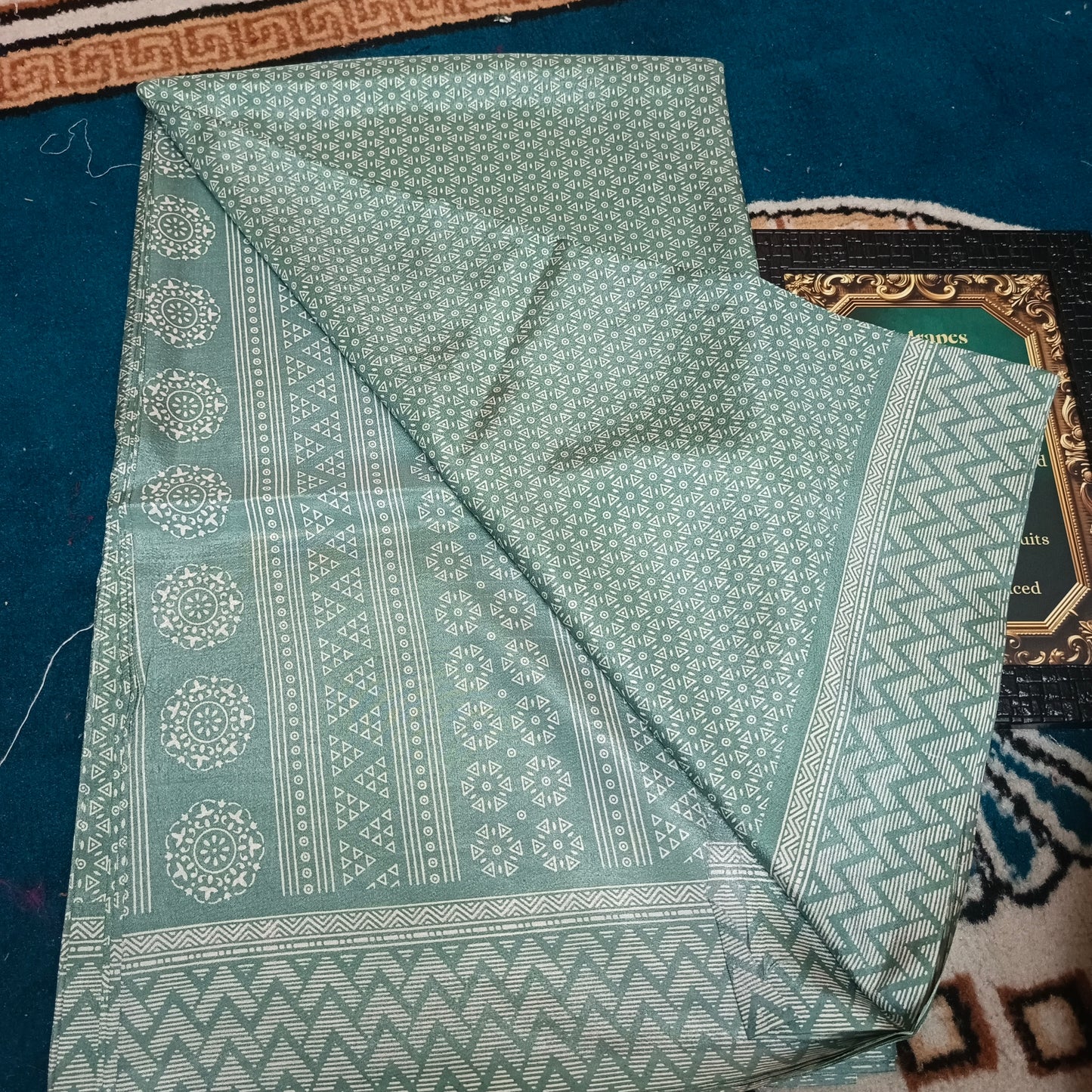 Sage green Kashmiri vegan crepe Silk vol 04 SA25673