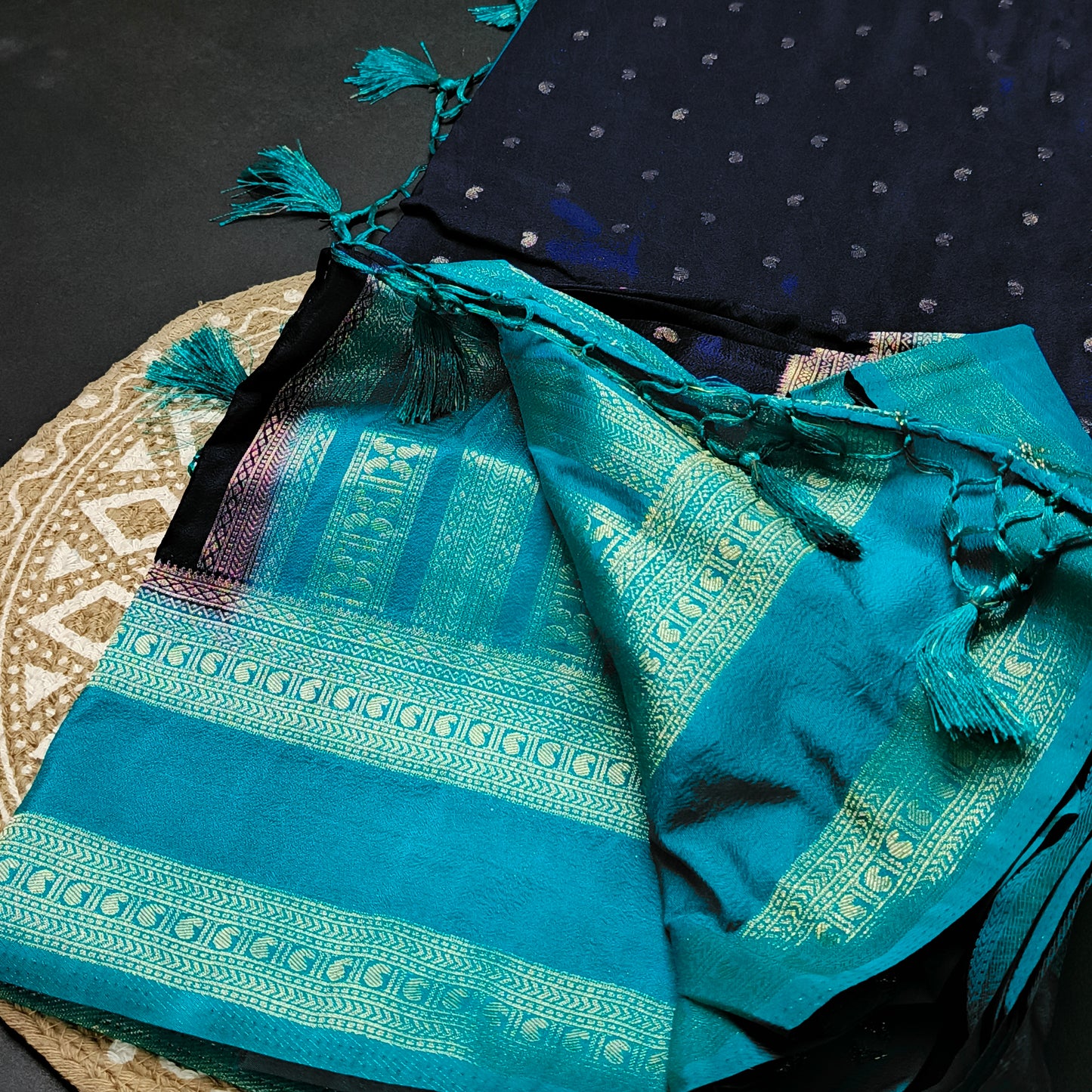 Navy blue Blue  Kairika Vegan Viscose Crepe Silk Saree MA25172