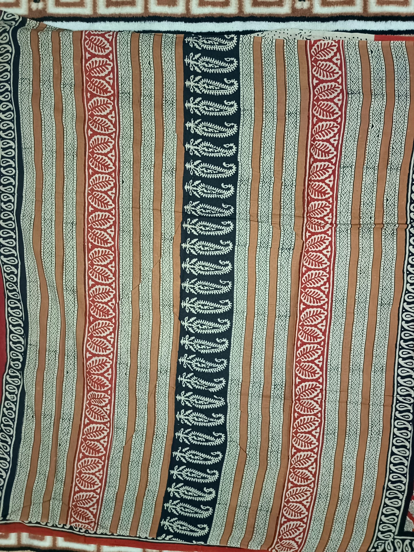 Red Bagru printed Vegan pure cotton saree HA25993