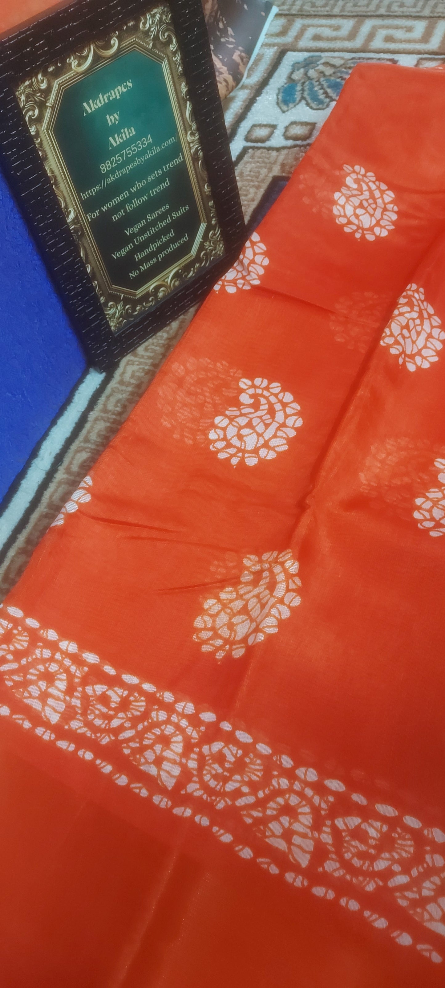 Orange Mango Batik linen zari border saree JA26029