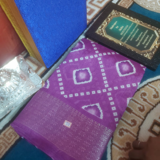 Purple vegan bandhini linen weaving border saree JA26074