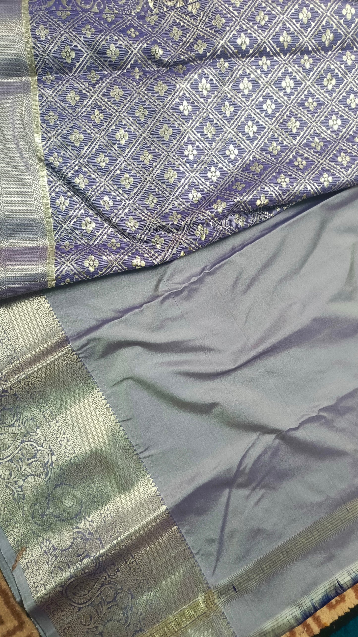 Royal blue Parijatham Vegan premium kanchi brocade silk saree LA25921