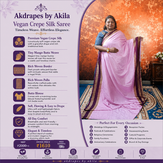 Lavender wine Kairika Vegan Viscose Crepe Silk Saree MA25170