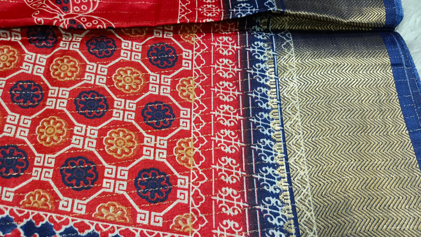 Red with Navy Blue Semi dola butterfly saree SA25719