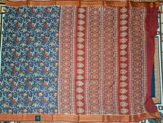 Violet Kalamkari veg dyed Vegan Magalgiri silk cotton Saree HA25473