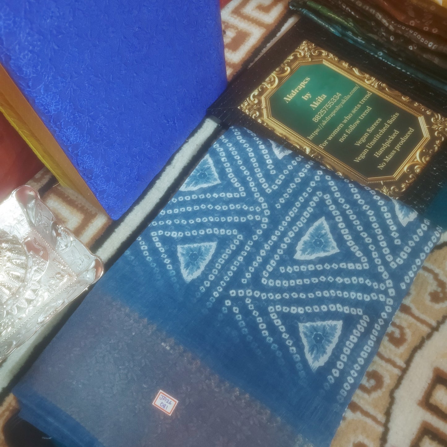 Indigo vegan bandhini linen weaving border saree JA26081