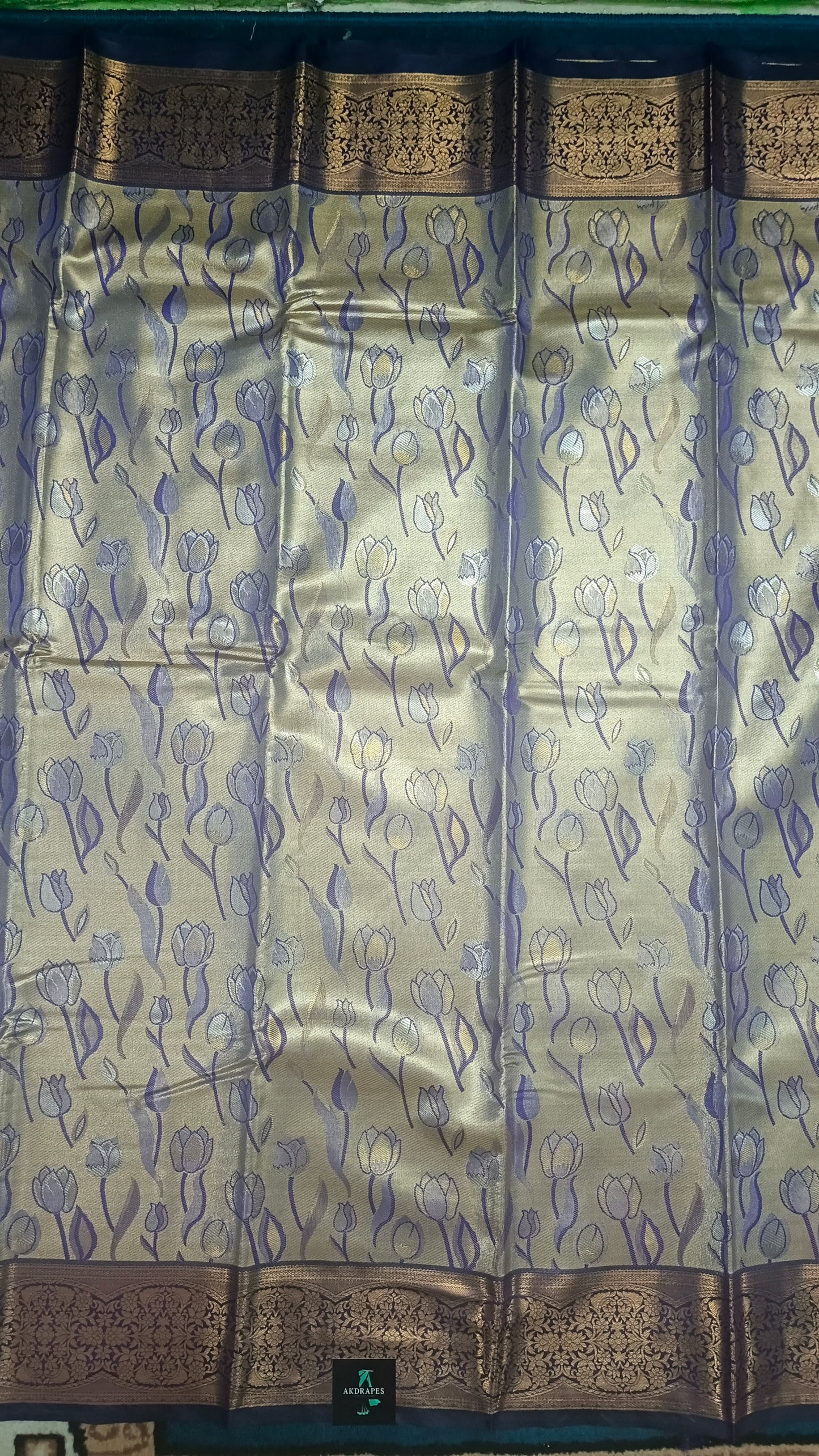 Blue Tulika golden bridal tissue Vegan kanchi saree JA25292