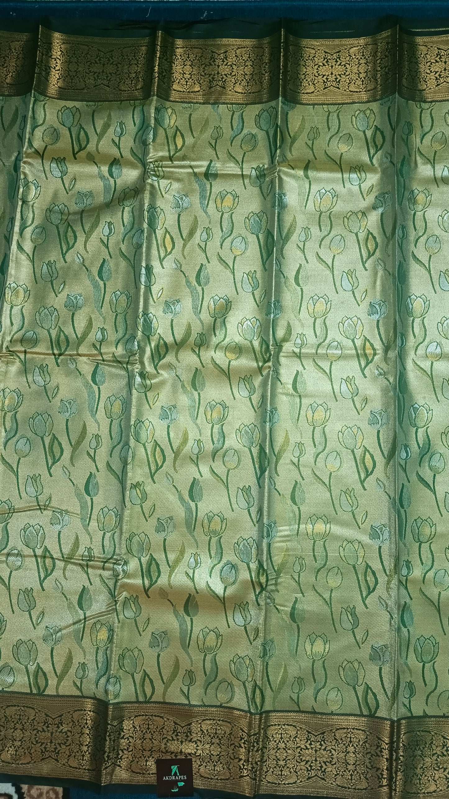 Green Tulika golden bridal tissue Vegan kanchi saree JA25289