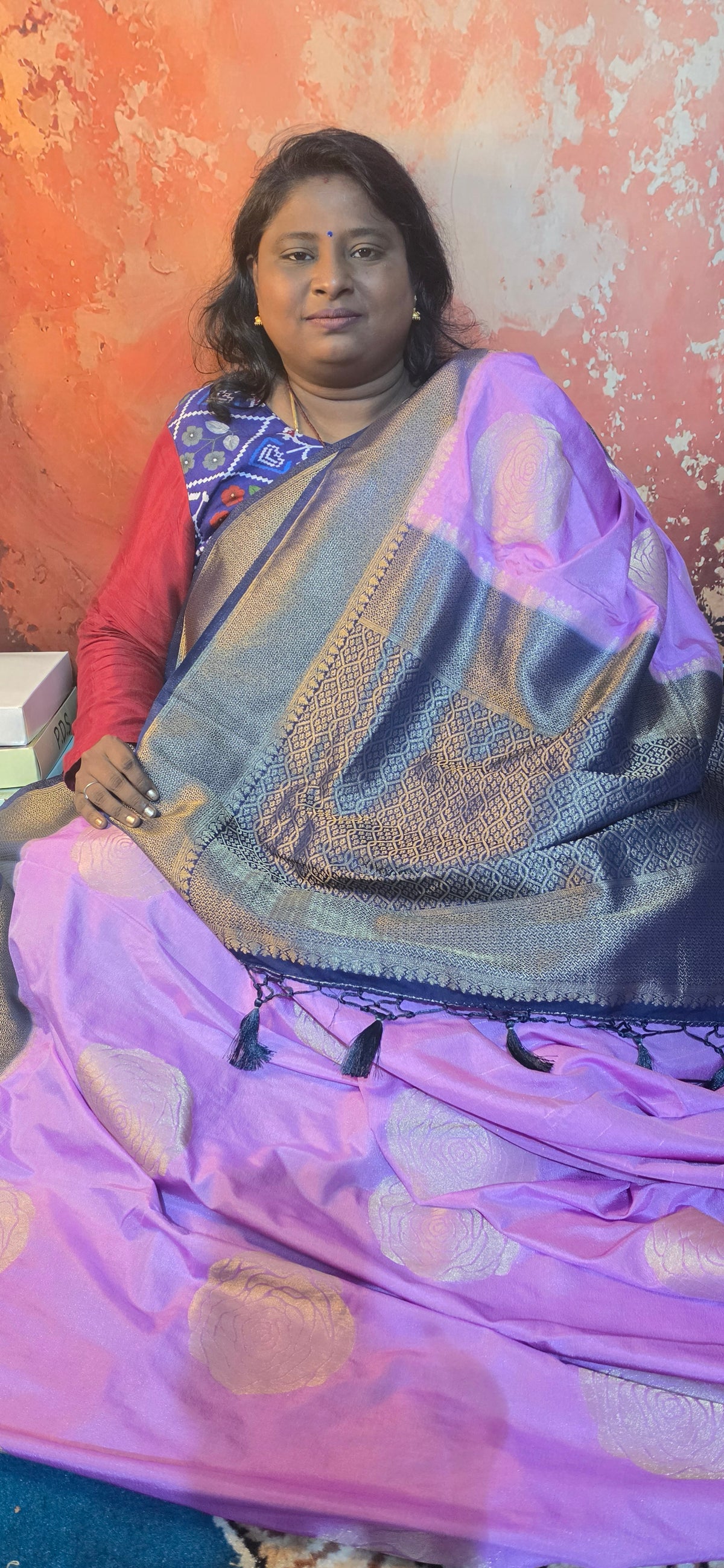 Lavender with Navy blue Zari gulab Viscose crepe silk saree MA25159