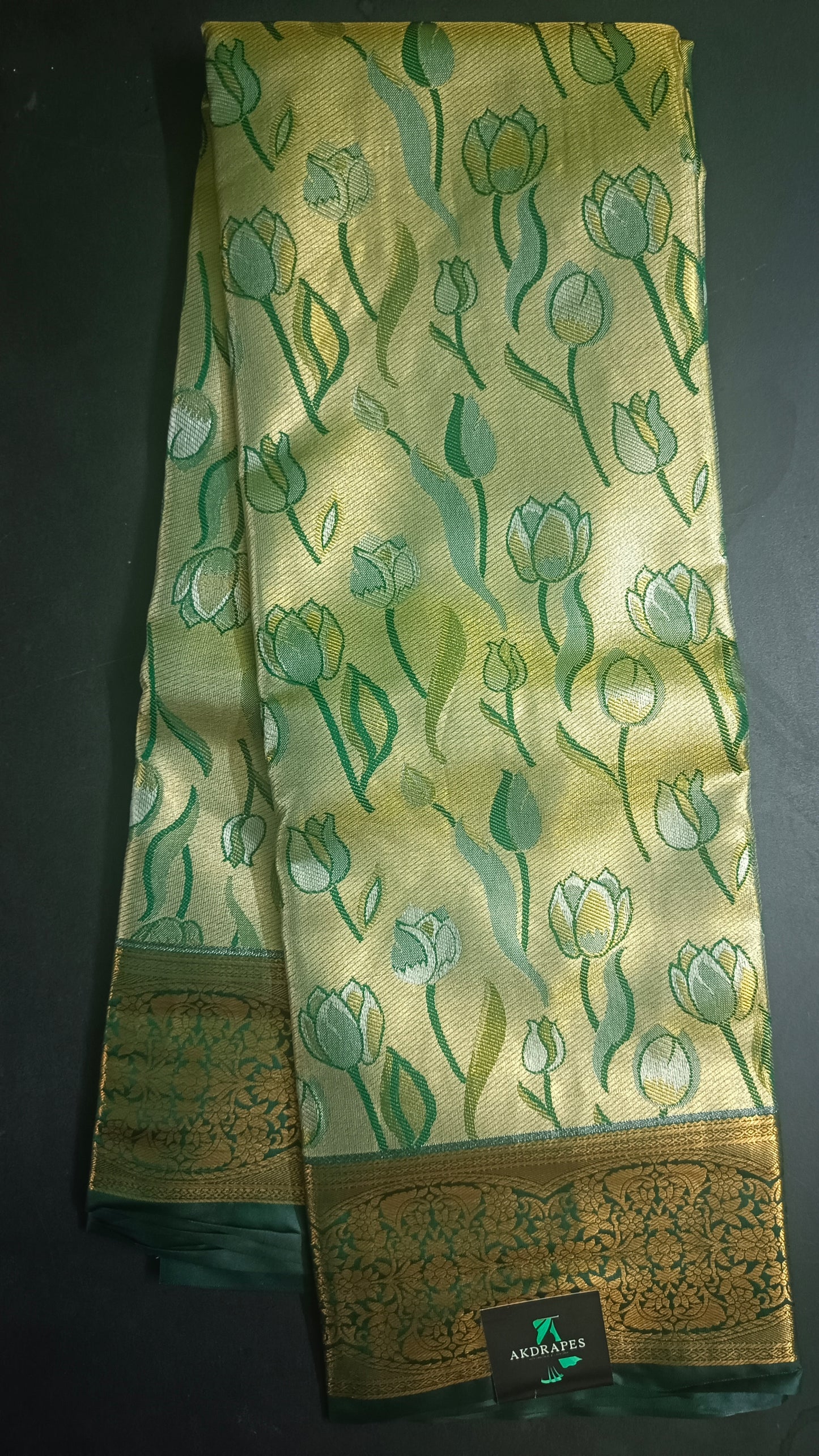 Green Tulika golden bridal tissue Vegan kanchi saree JA25289