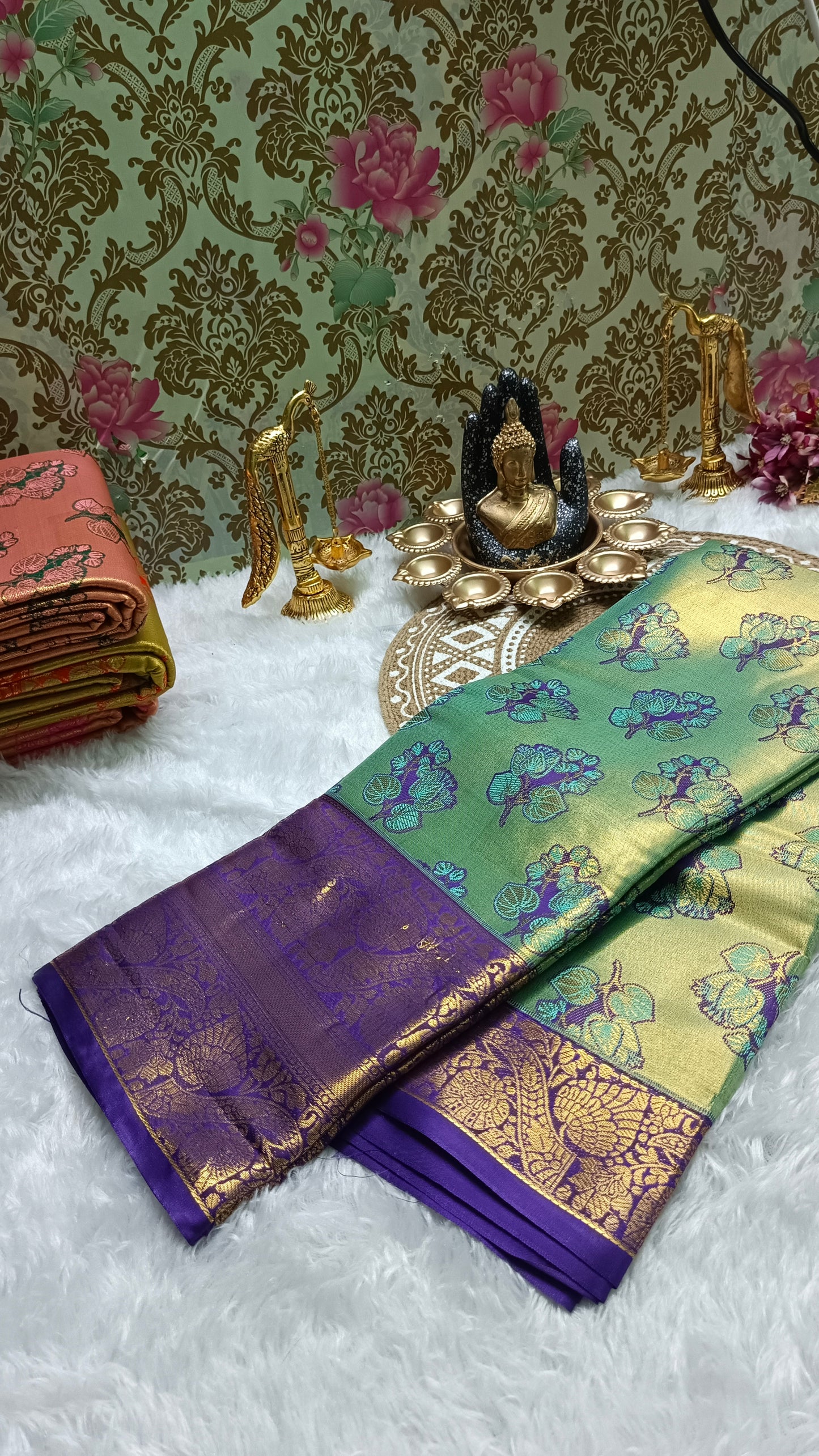 Sapphire Blue with navy blue Mangala Pushpam Vegan Kanchi tissue saree JA25296