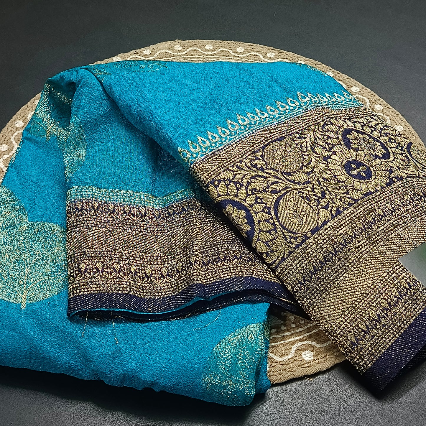 Sky Blue banarasi vana premium vegan Kaddi georgette saree MA25208